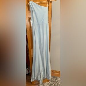 Mac Duggal Light Blue One-Shoulder Maxi Dress